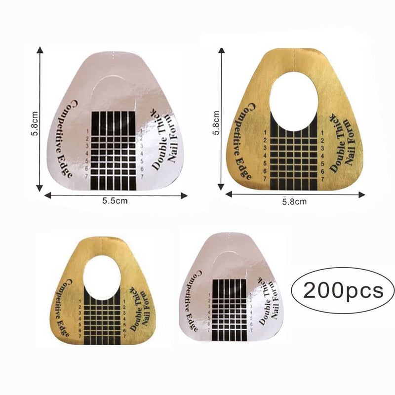 VNC 200Pcs Long Nail Forms Extension Set 100 Pcs Gold + 100 Pcs Silver Nail form guide stickers Thick Nail Art Tips Extension Forms Durable Acrylic Nail Paper Forms Numbers Marked Nail Former Stickers - Image 2